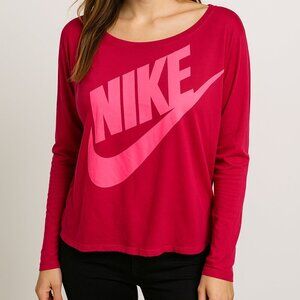 Nike Red Pink long sleeve swoosh logo shirt size medium